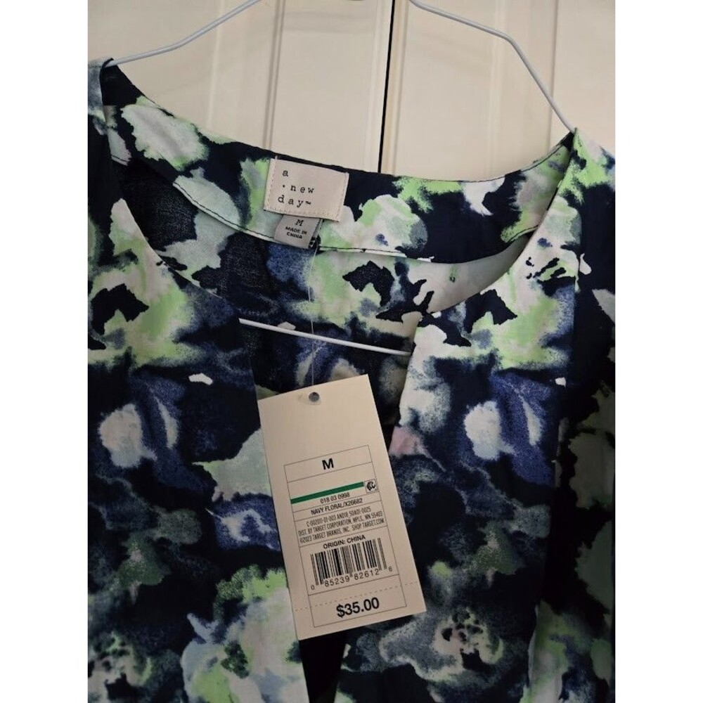 A New Day Flutter Sleeve Poplin Tiered Midi Dress - Navy Floral - Womens MEDIUM - Picture 4 of 5